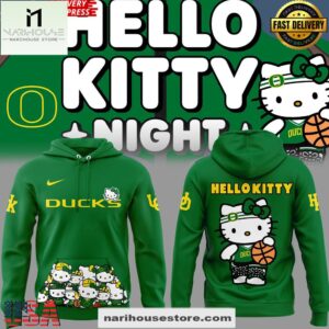 Oregon Ducks x Hello Kitty Night Special Green All Over Print Hoodie Shirt