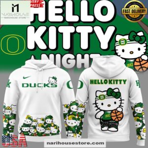Oregon Ducks x Hello Kitty Night Special White All Over Print Hoodie Shirt