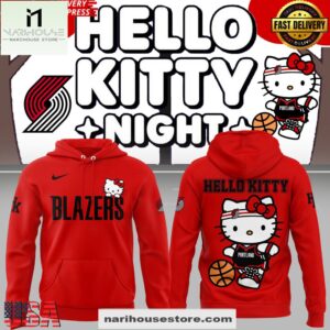 Portland Trail Blazers Hello Kitty 2025 Red All Over Print Unisex Hoodie