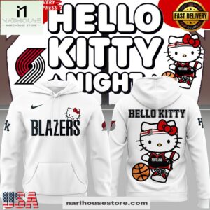 Portland Trail Blazers Hello Kitty 2025 White All Over Print Unisex Hoodie