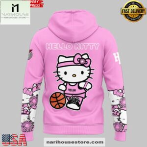 Portland Trail Blazers x Hello Kitty 2025 Pink All Over Print Unisex Hoodie