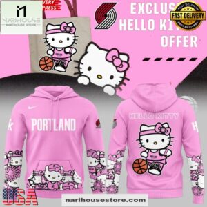 Portland Trail Blazers x Hello Kitty 2025 Pink All Over Print Unisex Hoodie