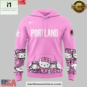 Portland Trail Blazers x Hello Kitty 2025 Pink All Over Print Unisex Hoodie