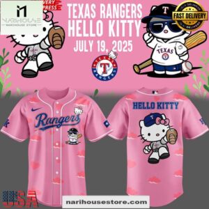 Texas Rangers x Hello Kitty Night 2025 Pink Baseball Jersey Shirt