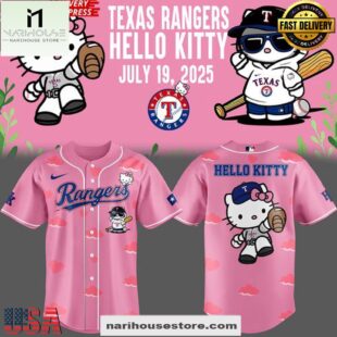 Texas Rangers x Hello Kitty Night 2025 Pink Baseball Jersey Shirt