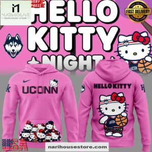 UConn Women’s Basketball x Hello Kitty Night Pink All Over Print Hoodie Shirt