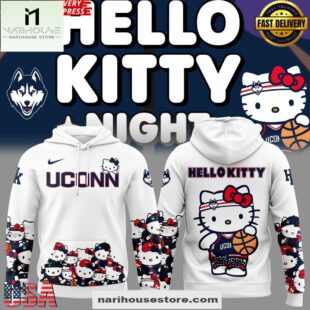 UConn Women’s Basketball x Hello Kitty Night White All Over Print Hoodie Shirt