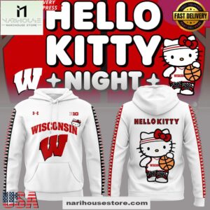 Wisconsin Badgers Basketball x Hello Kitty Night White All Over Print Hoodie Shirt