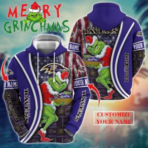 Baltimore Ravens NFL Merry Grinchmas 2025 All Over Print Hoodie