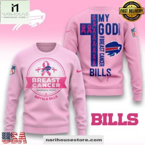 Buffalo Bills 2025 NFL My God Is Stronger Than Breast Cancer Chritmas Sweater