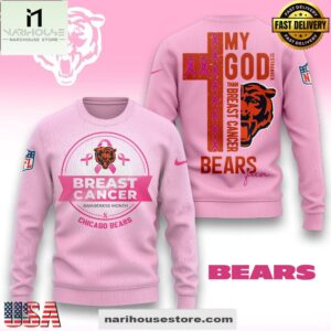 Chicago Bears 2025 NFL My God Is Stronger Than Breast Cancer Chritmas Sweater