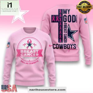 Dallas Cowboys 2025 NFL My God Is Stronger Than Breast Cancer Chritmas Sweater