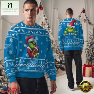 Detroit Lions NFL Team Color Grinch Ugly Christmas Sweater