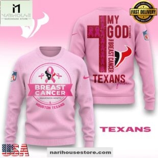 Houston Texans 2025 NFL My God Is Stronger Than Breast Cancer Chritmas Sweater
