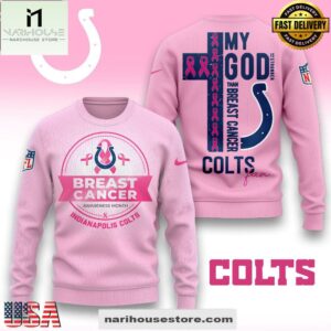 Indianapolis Colts 2025 NFL My God Is Stronger Than Breast Cancer Chritmas Sweater