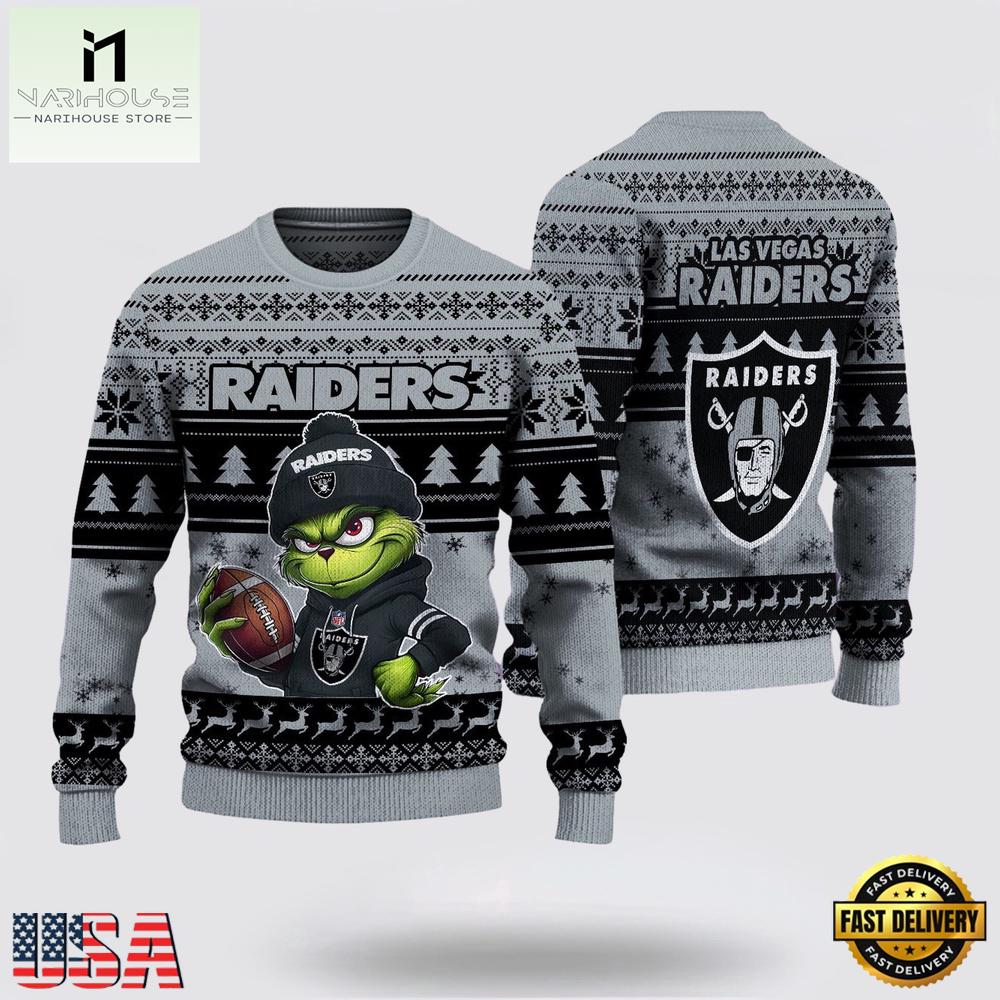 Las Vegas Raiders NFL The Grinch 2025 Ugly Xmas Sweater Las Vegas Raiders NFL The Grinch 2025 Ugly Xmas Sweater