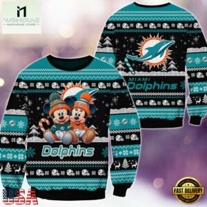 Miami Dolphins NFL Mickey Minnie Ugly Christmas Sweater