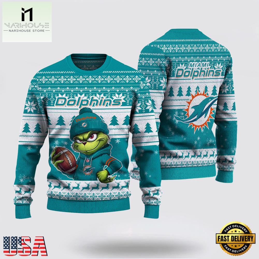 Miami Dolphins NFL The Grinch 2025 Ugly Xmas Sweater Miami Dolphins NFL The Grinch 2025 Ugly Xmas Sweater