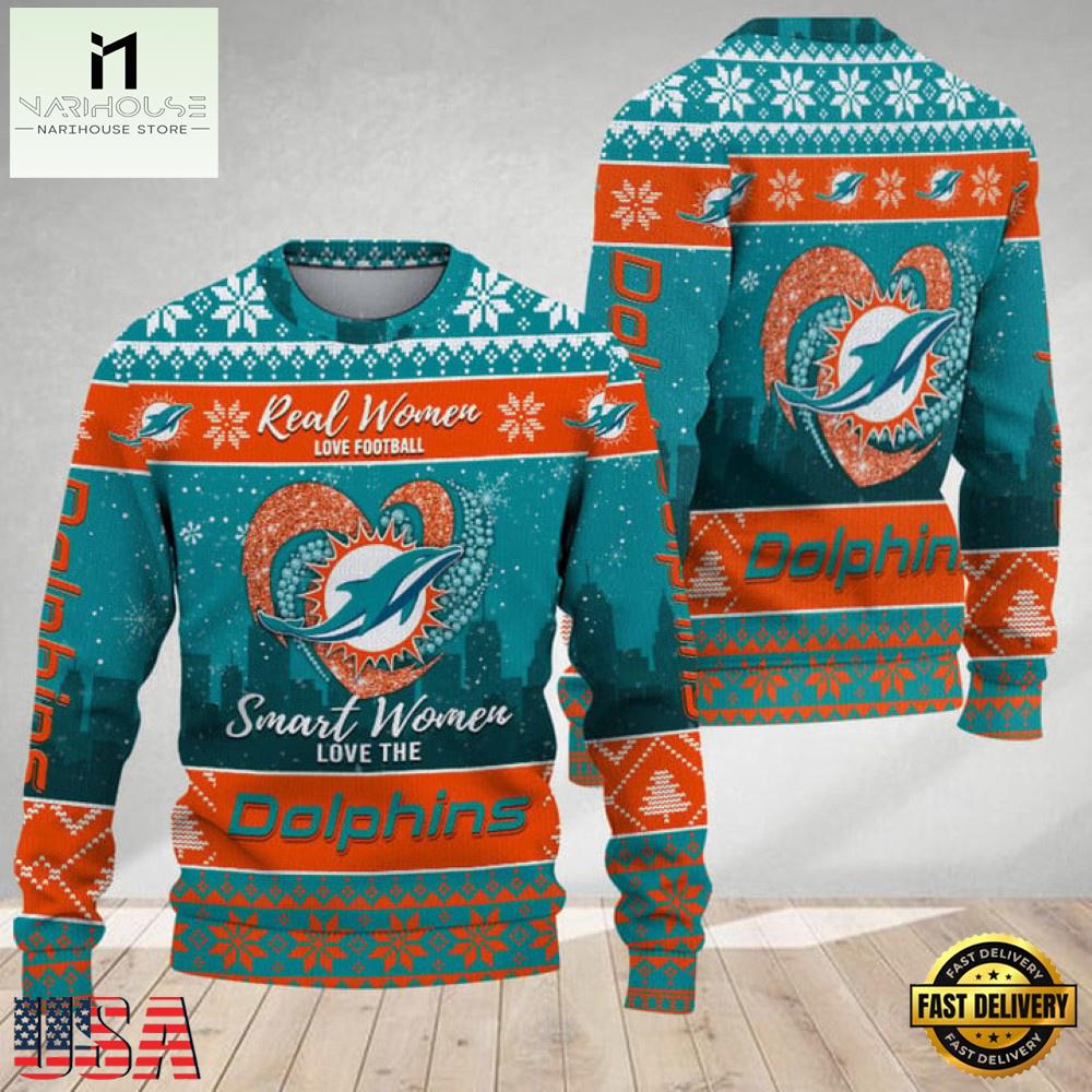 NFL  Miami Dolphins Real Women Love Football 2025 Ugly Xmas Sweater NFL  Miami Dolphins Real Women Love Football 2025 Ugly Xmas Sweater