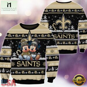 New Orleans Saints NFL Mickey Minnie Ugly Christmas Sweater