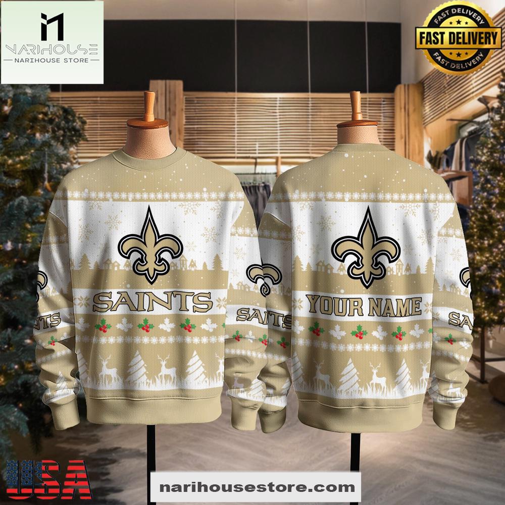 New Orleans Saints NFL Snow 2025 Ugly Xmas Sweater New Orleans Saints NFL Snow 2025 Ugly Xmas Sweater