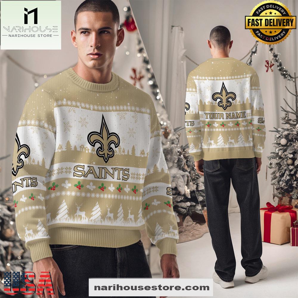 New Orleans Saints NFL Snow 2025 Ugly Xmas Sweater New Orleans Saints NFL Snow 2025 Ugly Xmas Sweater