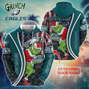Philadelphia Eagles NFL Merry Grinchmas 2025 All Over Print Hoodie