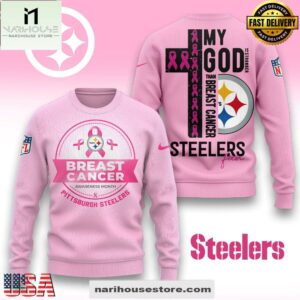 Pittsburgh Steelers 2025 NFL My God Is Stronger Than Breast Cancer Chritmas Sweater