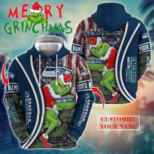 Seattle Seahawks NFL Merry Grinchmas 2025 All Over Print Hoodie