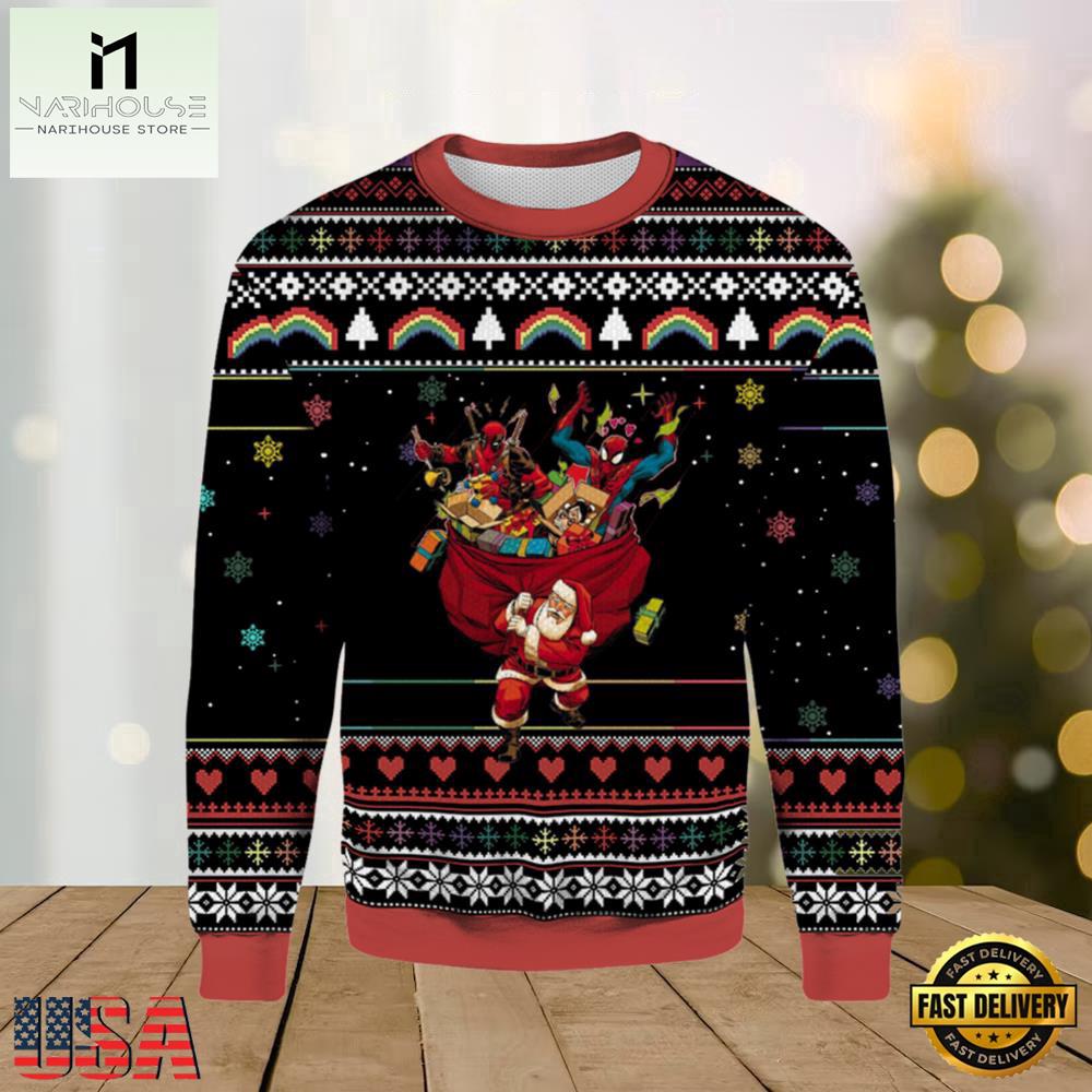 SpiderMan Deadpool Marvel 2025 Ugly Xmas Sweater SpiderMan Deadpool Marvel 2025 Ugly Xmas Sweater