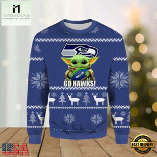 Star War Yoda Go Hawks Ugly Christmas Sweater