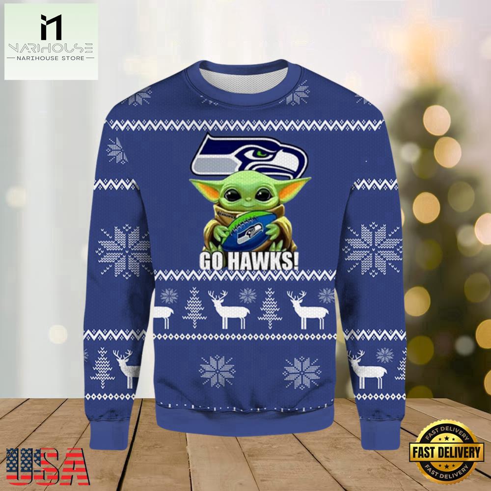 Star War Yoda Go Hawks 2025 Ugly Xmas Sweater Star War Yoda Go Hawks 2025 Ugly Xmas Sweater