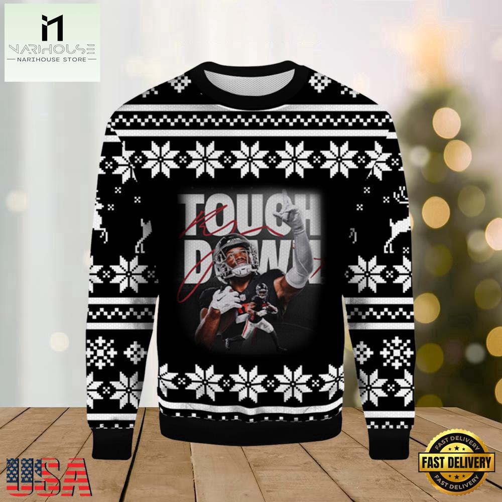 Touch Down Bijan Robinson 2025 Ugly Xmas Sweater Touch Down Bijan Robinson 2025 Ugly Xmas Sweater