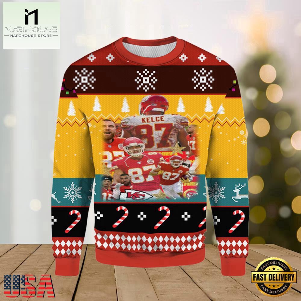 Travis Kelce #87 KC Chiefs 2025 Ugly Xmas Sweater Travis Kelce #87 KC Chiefs 2025 Ugly Xmas Sweater