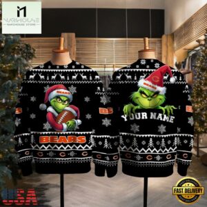 Chicago Bears 2025 NFL Grinch Football Personalized Ugly Christmas Sweater