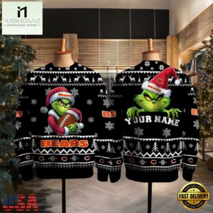 Chicago Bears 2025 NFL Grinch Football Personalized Ugly Christmas Sweater