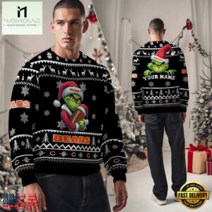 Chicago Bears 2025 NFL Grinch Football Personalized Ugly Christmas Sweater