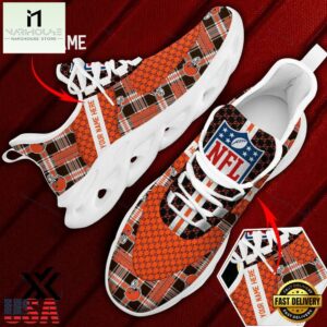 Custom Name Cleveland Browns Logo Caro Pattern Max Soul Shoes For Fans