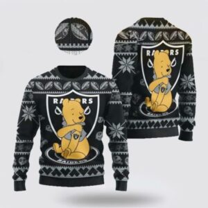 Football Oakland Raiders NFL Team Winnie The Pooh Bear Ugly Christmas Sweater Shirt