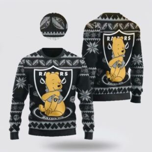 Football Oakland Raiders NFL Team Winnie The Pooh Bear Ugly Christmas Sweater Shirt