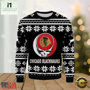 NHL Chicago Blackhawks Grateful Dead Ugly Christmas Sweater