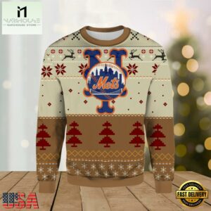 NY Mets Pinstripe Logo Ugly Christmas Sweater