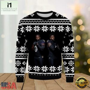 Roquan Smith and Patrick Queen Ravens Ugly Christmas Sweater