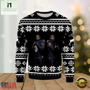 Roquan Smith and Patrick Queen Ravens Ugly Christmas Sweater