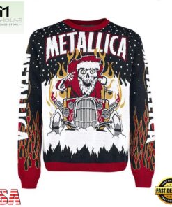 Metallica Gimme Yule Skull Santa Playing Drum Ugly Christmas Sweater