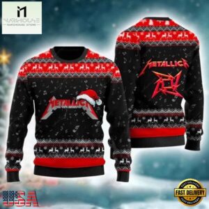 Metallicaa Ninja Star With Santa Hat Reindeer Red Black Ugly Christmas Sweater
