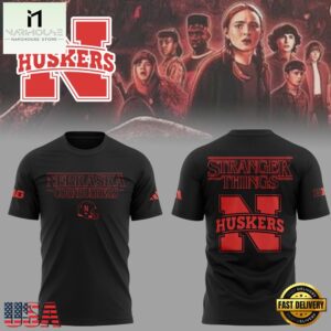 Stranger Things S5 Nebraska Huskers Bold Back Print T-Shirt