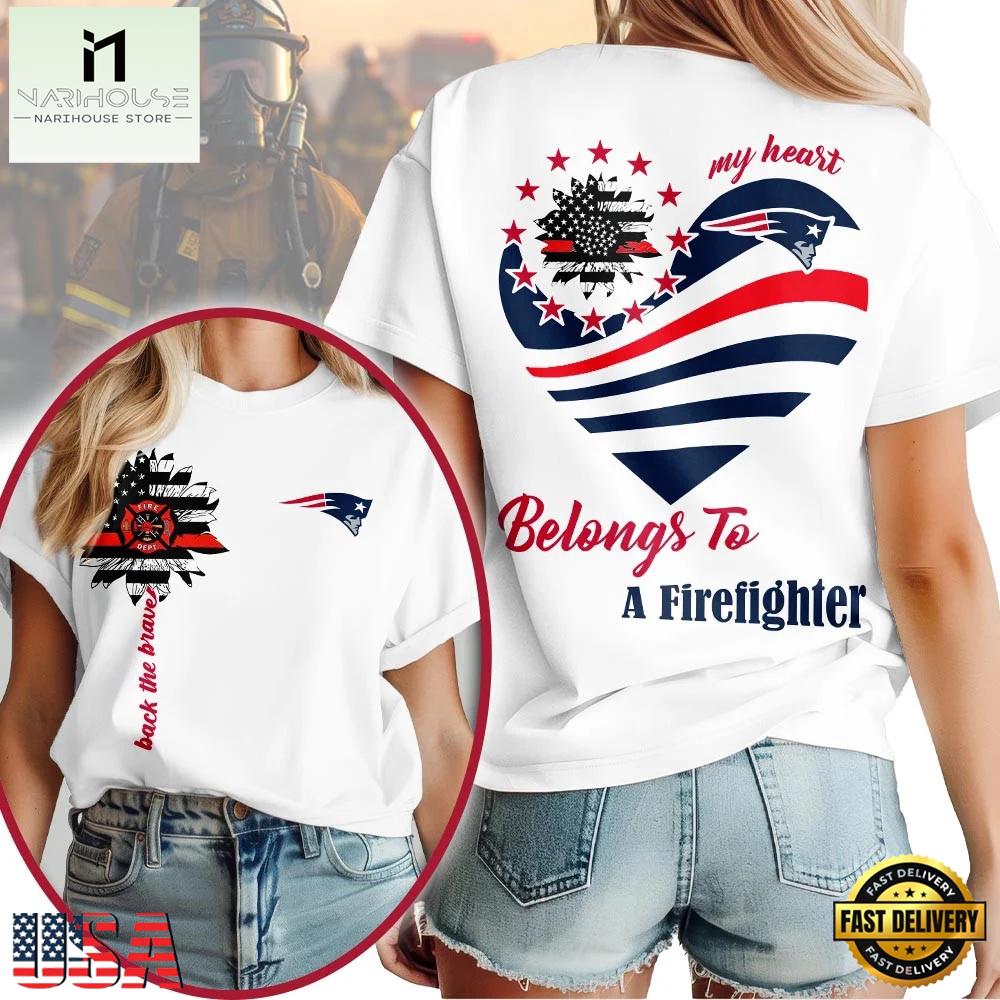 New England Patriots 2026 NFL My Heart Belongs To A Firefighter Women Shirt New England Patriots 2026 NFL My Heart Belongs To A Firefighter Women Shirt