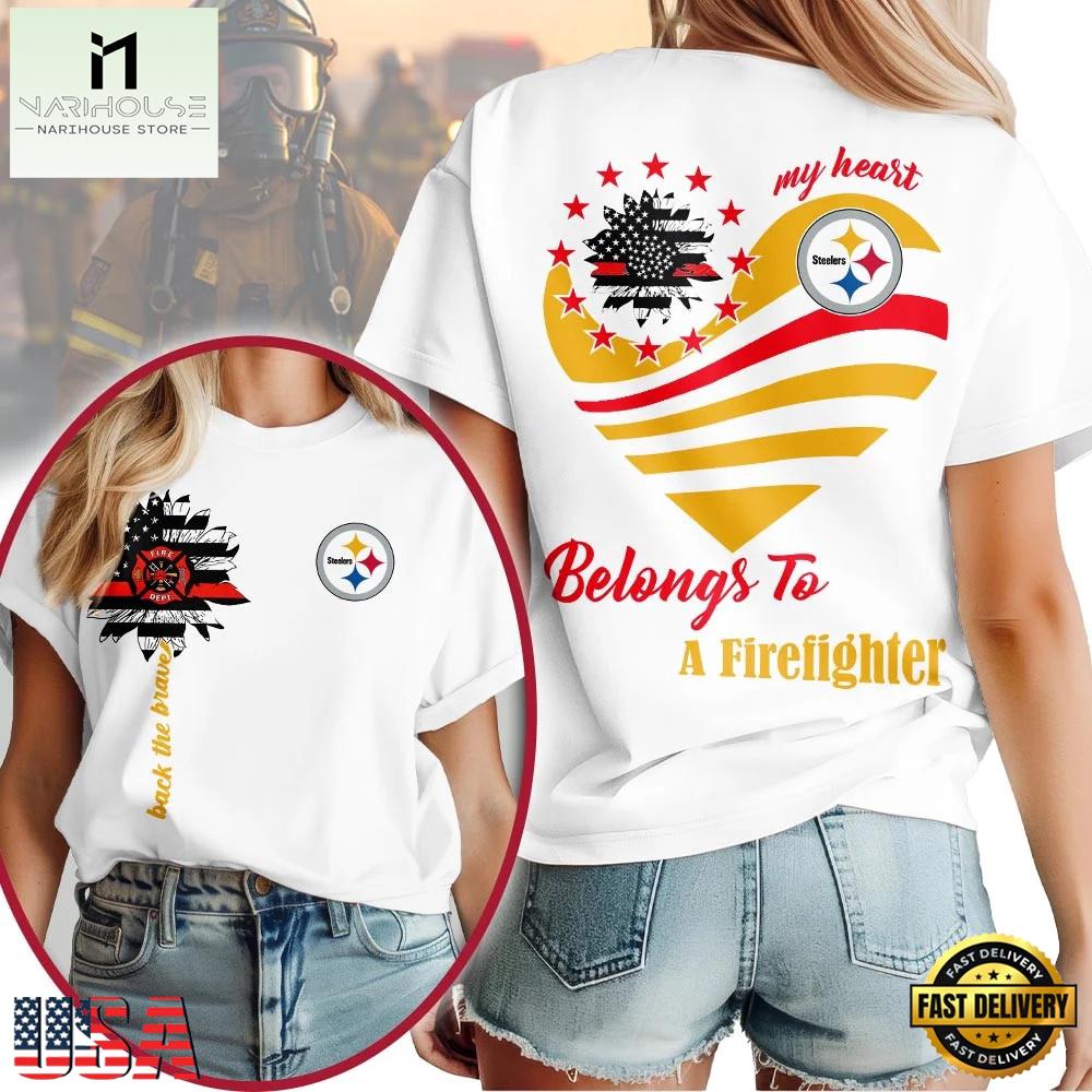 Pittsburgh Steelers 2026 NFL My Heart Belongs To A Firefighter Women Shirt Pittsburgh Steelers 2026 NFL My Heart Belongs To A Firefighter Women Shirt