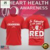 Los Angeles Chargers 2026 NFL February is American Heart Month Limited Edition 3D Shirt